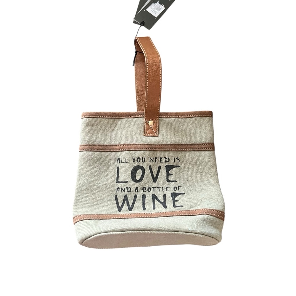 Myra Bag Canvas Tote with Leather Strap - Cream and Tan